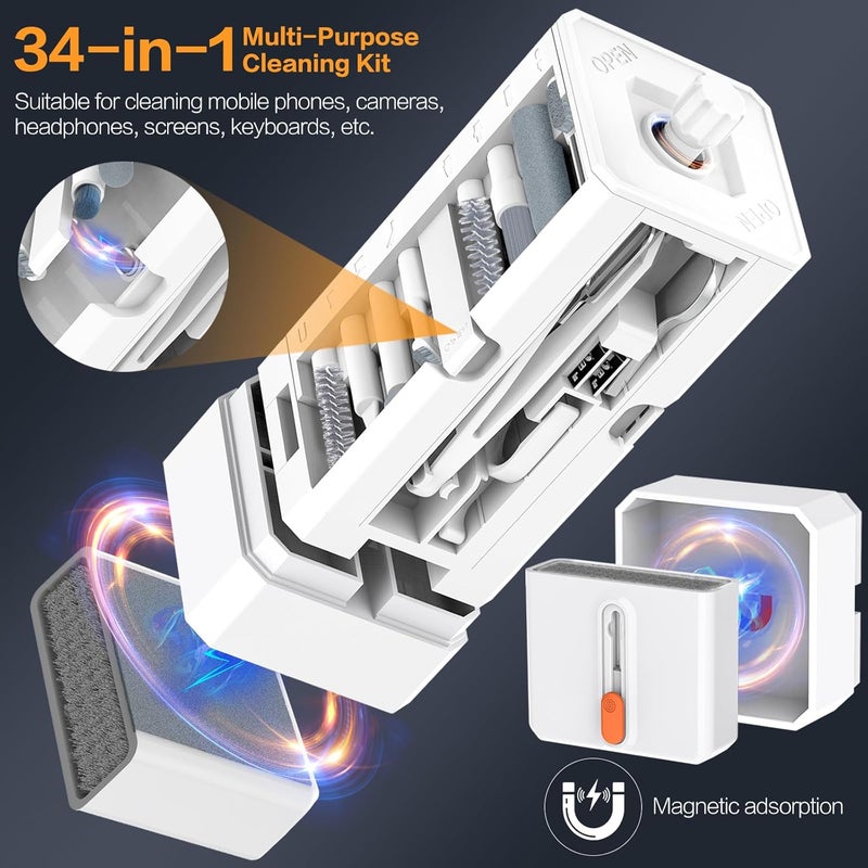 Sunoyar 34-in-1 for iPhone Cleaning Kit, Airpods Cleaning Kit Multi-Functional, Laptop Cleaning Kit with Portable Storage Case for iPhone Charging Port USB C Cell Phone Android Keyboard Earbud White - Image 2